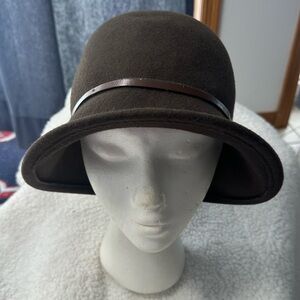 Women’s Brown Wool Cloche Hat with Leather Band